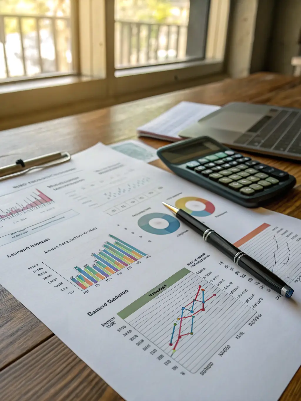 A close-up shot of a detailed financial report with charts and graphs, highlighting key performance indicators for a business.