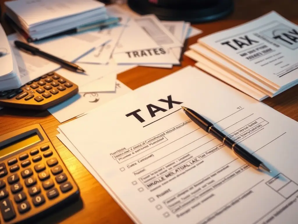 A focused image of tax documents being organized, highlighting the precision and care Cardello Bookkeeping Services takes in preparing taxes for businesses.